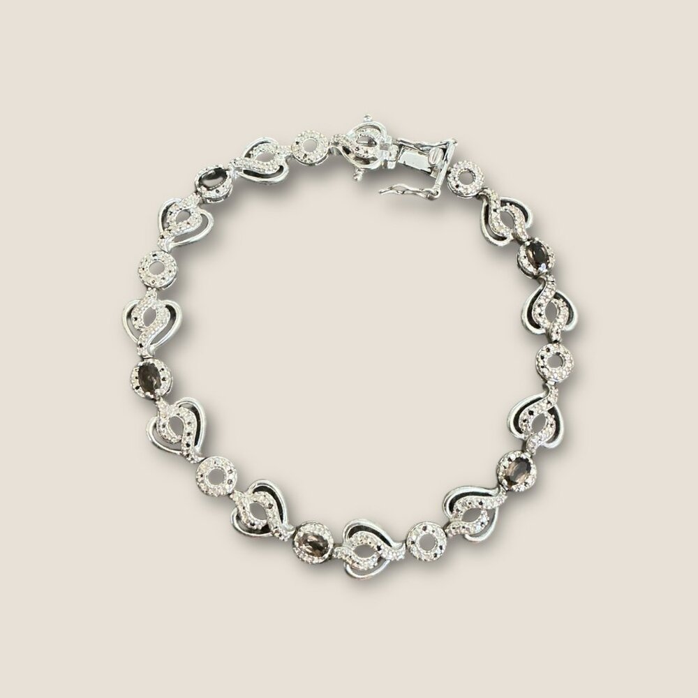 Vintage Smoky Quartz Sterling Silver Tennis Bracelet 8 Inches 11.5g